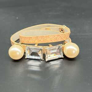 Chunky Wrap Bracelet Over Sized CZ Faux Pearl Vegan Leather Festive Snap Closure